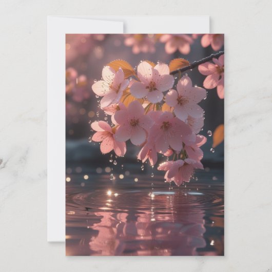 Roze sakura bloemen boven water | Serene Spring Na Kaart (Voorkant)