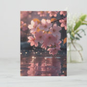 Roze sakura bloemen boven water | Serene Spring Na Kaart (Staand voorkant)