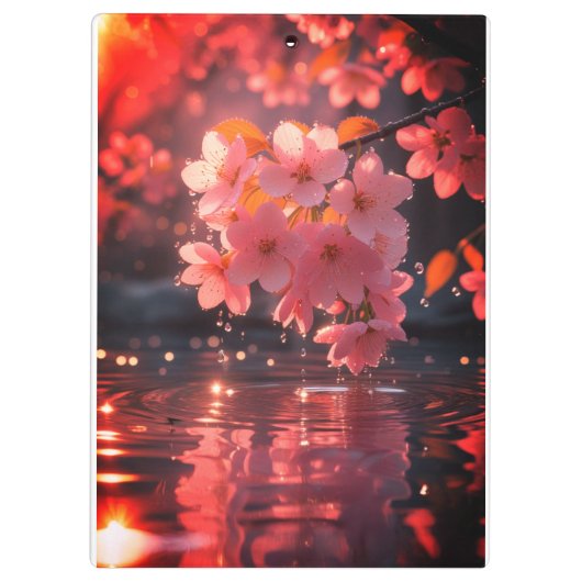Roze sakura bloemen boven water | Serene Spring Na Klembord (Achterkant)