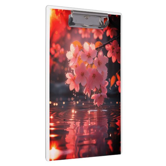 Roze sakura bloemen boven water | Serene Spring Na Klembord (Rechts)