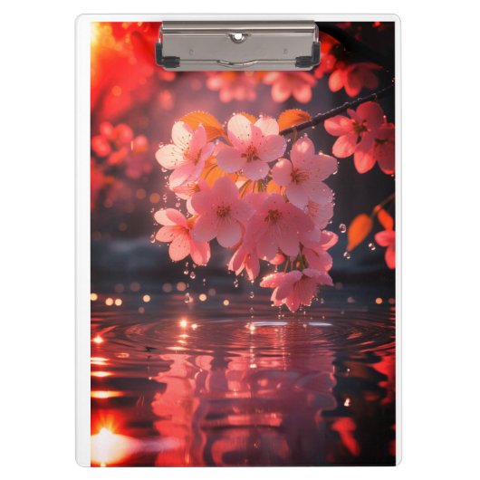 Roze sakura bloemen boven water | Serene Spring Na Klembord (Voorkant)