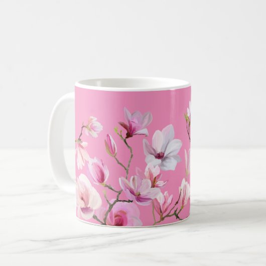 Roze Sakura Bloemen Design Koffiemok (Voorkant links)