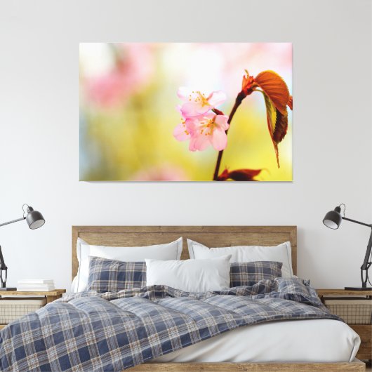Roze Sakura-bloemen en rode bladeren in Springtime Canvas Afdruk (Insitu (Slaapkamer))