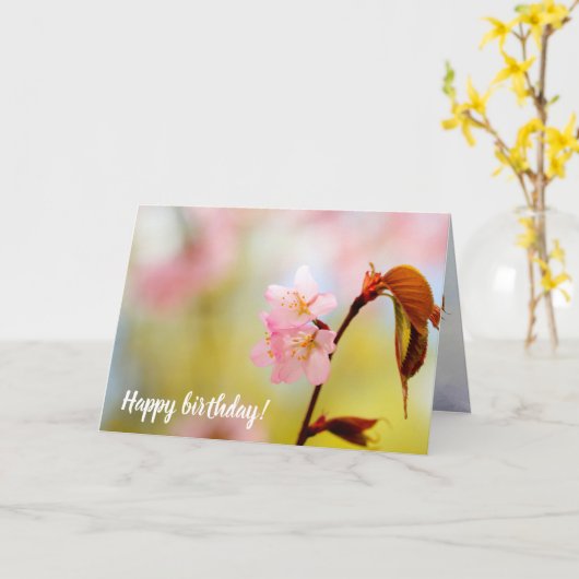 Roze Sakura-bloemen en rode bladeren in Springtime Kaart (Gele Bloem)