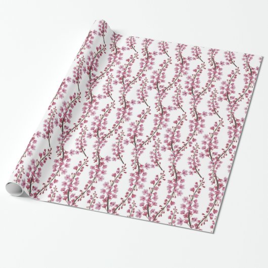 Roze sakura bloemen naadloos patroon cadeaupapier (Uitgerold)