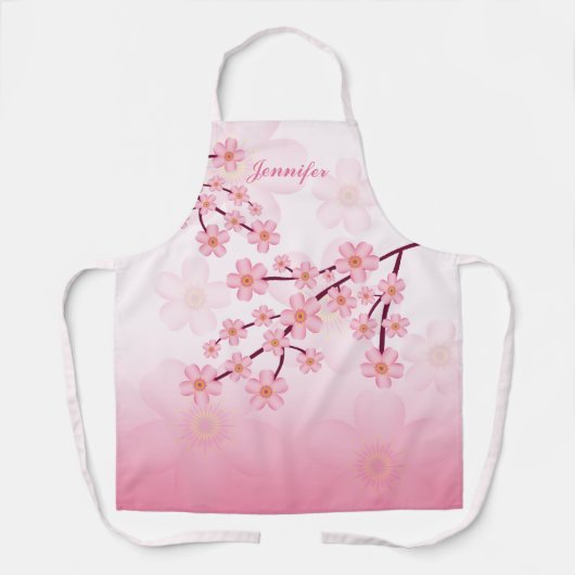 Roze Sakura Bloom Floral Branches & Custom Name Schort (Voorkant)