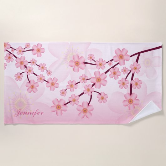 Roze Sakura Bloom Floral Branches met aangepaste n Strandlaken (Voorkant)