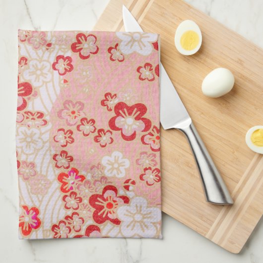 Roze Sakura Blossom Japans Patroon Theedoek (Quarter Fold)