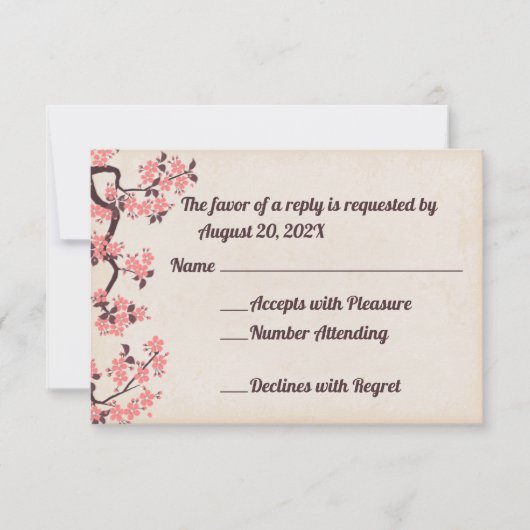 Roze Sakura Blossom RSVP-kaarten RSVP Kaartje (Voorkant)