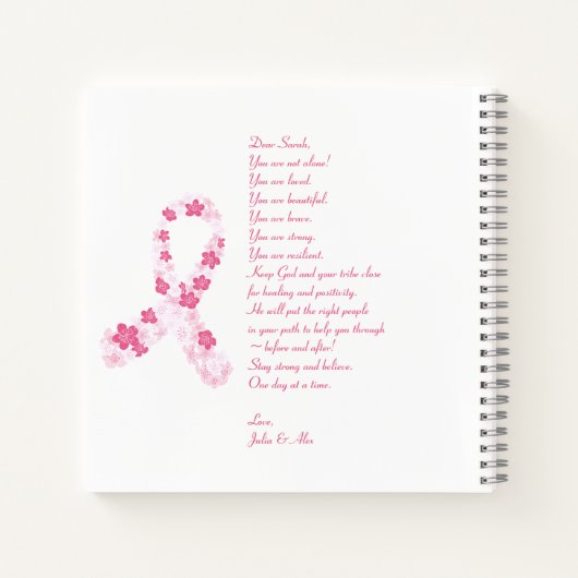 Roze Sakura Borstkanker Overlevende Vrienden Onder Notitieboek (Achterkant)