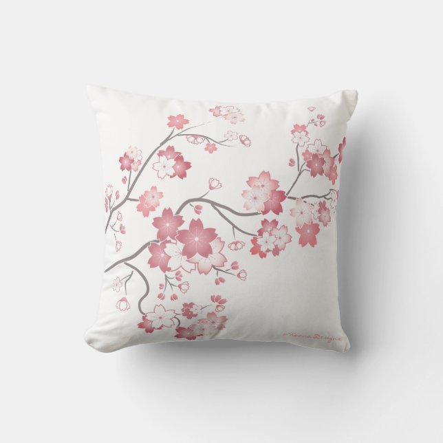 Roze Sakura Cherry Blossom Pillow - White Kussen (Voorkant)