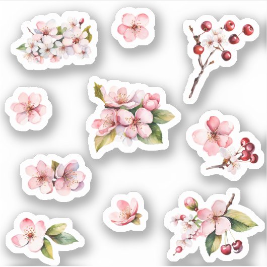 Roze Sakura Cherry Blossoms Bloemen Sticker Pack (Voorkant)