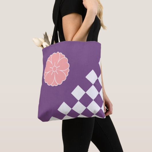 Roze Sakura en gebarsten Patroon Tote Bag (Dichtbij)