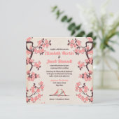 Roze Sakura en Tortelduifjes bruiloft Kaart (Staand voorkant)