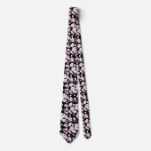Roze Sakura Floral Cherry Pattern Modern Black Stropdas (Voorkant)