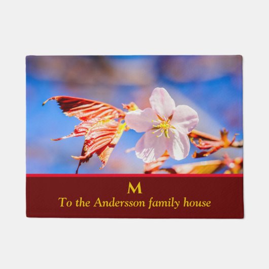 Roze Sakura Flower Blue Sky Deurmat (Voorkant)