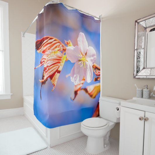 Roze Sakura Flower Blue Sky Douchegordijn (In situ)