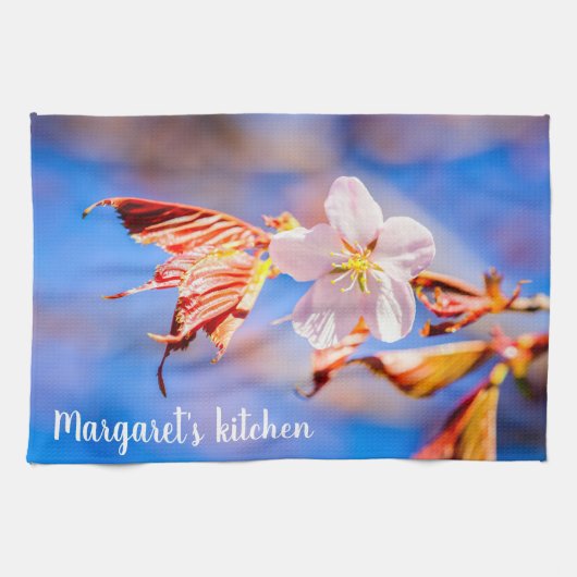 Roze Sakura Flower Blue Sky Kitchen Towel Theedoek (Horizontaal)