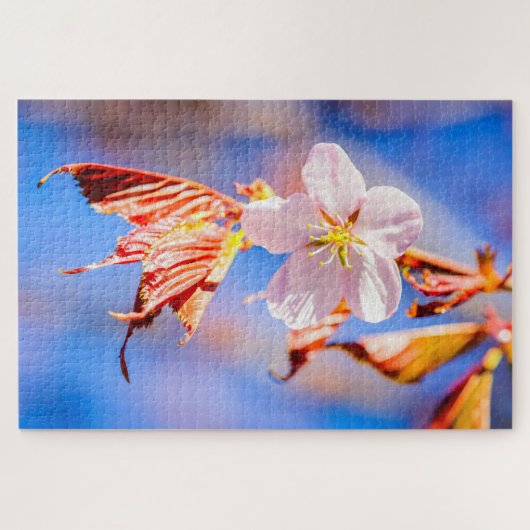 Roze Sakura Flower Blue Sky Legpuzzel (Horizontaal)
