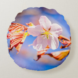 Roze Sakura Flower Blue Sky Rond Kussen