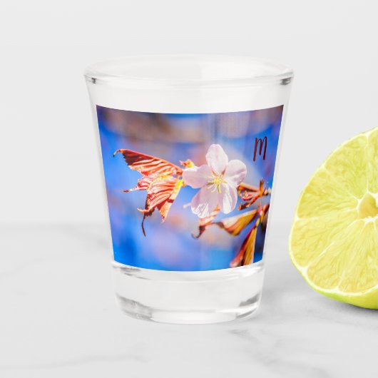 Roze Sakura Flower Blue Sky Shot Glas (Voorkant)
