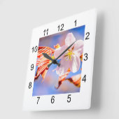 Roze Sakura Flower Blue Sky Vierkante Klok (Hoek)