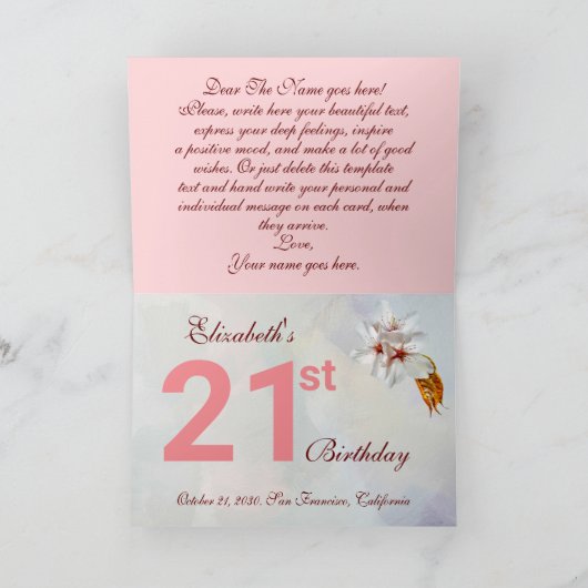 Roze Sakura Flowers, Blue Sky, White Cloud Kaart (Binnen)