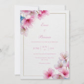 Roze Sakura Gestructureerd Papier Gouden Lijst Tro Kaart (Voorkant)