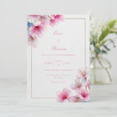 Roze Sakura Gestructureerd Papier Gouden Lijst Tro Kaart (Staand voorkant)