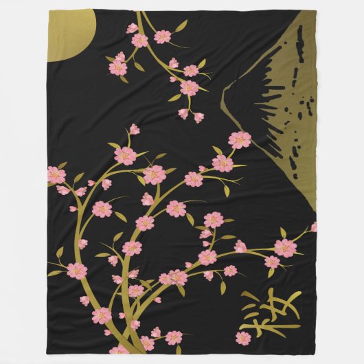 Roze Sakura Gold Black Japans scherm Fleece Deken (Voorkant)