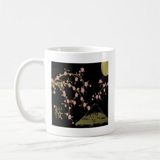 Roze Sakura Gold Black Japans scherm Koffiemok (Links)