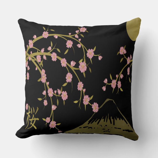 Roze Sakura Gold Black Japans scherm Kussen (Voorkant)