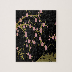 Roze Sakura Gold Black Japans scherm Legpuzzel