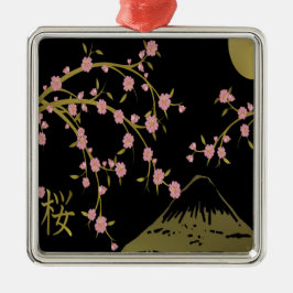 Roze Sakura Gold Black Japans scherm Metalen Ornament