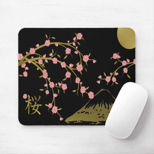 Roze Sakura Gold Black Japans scherm Muismat (Met muis)