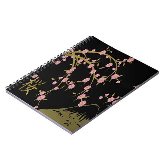 Roze Sakura Gold Black Japans scherm Notitieboek (Linkerzijde)