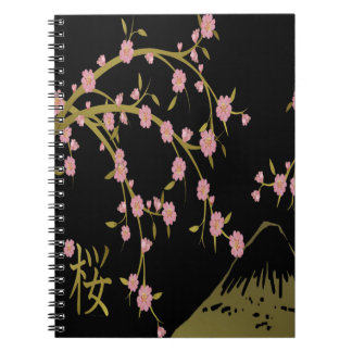 Roze Sakura Gold Black Japans scherm Notitieboek