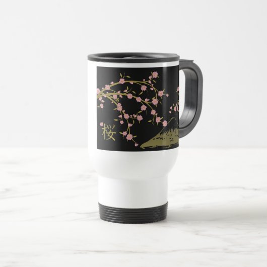 Roze Sakura Gold Black Japans scherm Reisbeker (Voorkant rechts)