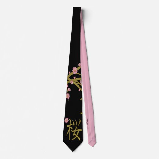 Roze Sakura Gold Black Japans scherm Stropdas (Voorkant)