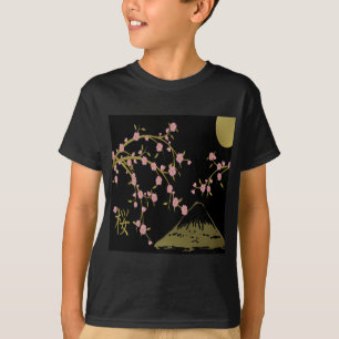 Roze Sakura Gold Black Japans scherm T-shirt