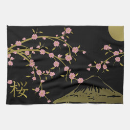Roze Sakura Gold Black Japans scherm Theedoek