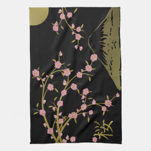 Roze Sakura Gold Black Japans scherm Theedoek (Verticaal)
