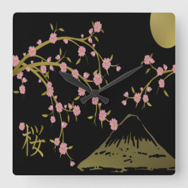 Roze Sakura Gold Black Japans scherm Vierkante Klok