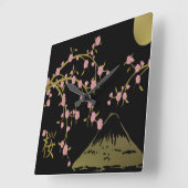Roze Sakura Gold Black Japans scherm Vierkante Klok (Hoek)