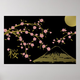 Roze Sakura Gold Black Poster Japans scherm