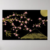 Roze Sakura Gold Black Poster Japans scherm (Voorkant)