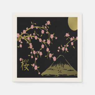 Roze Sakura Goud Zwart Japans Motief Papieren Serv Servet