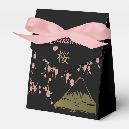 Roze Sakura Goud Zwart Japans Print Favor Box Bedankdoosjes (Voorkant Zijde)
