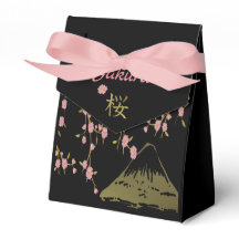 Roze Sakura Goud Zwart Japans Print Favor Doos