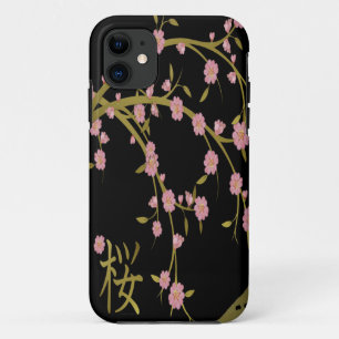Roze Sakura Goud Zwart Japans Scherm Case-Mate iPhone Case